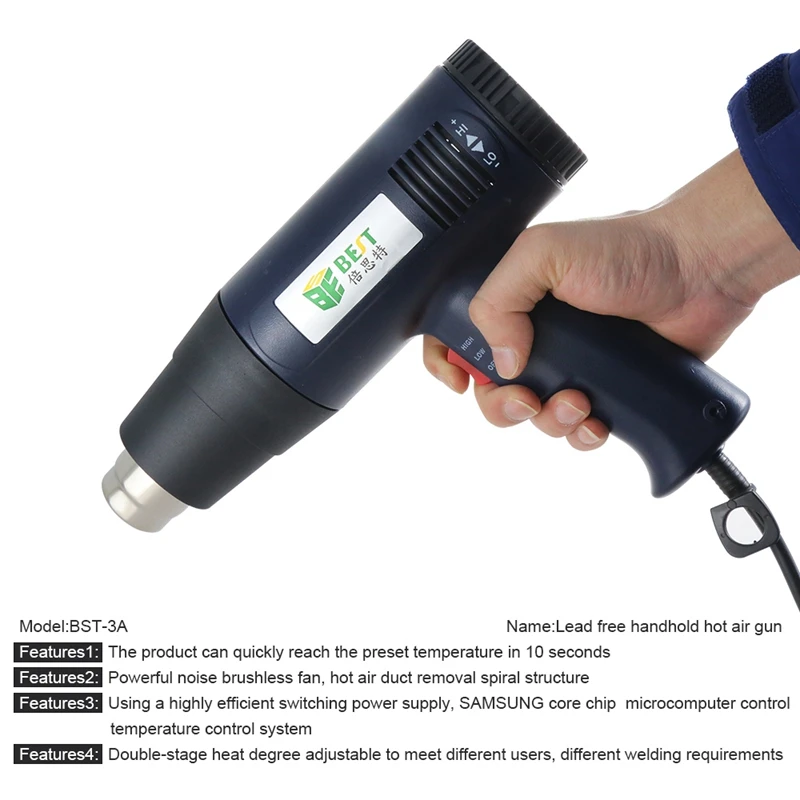 

BST-8016-3A Heat Gun 1600W Professional Air Gun Portable Adjustable Constant Temperature Blower Rework Repair For Soldering Tool