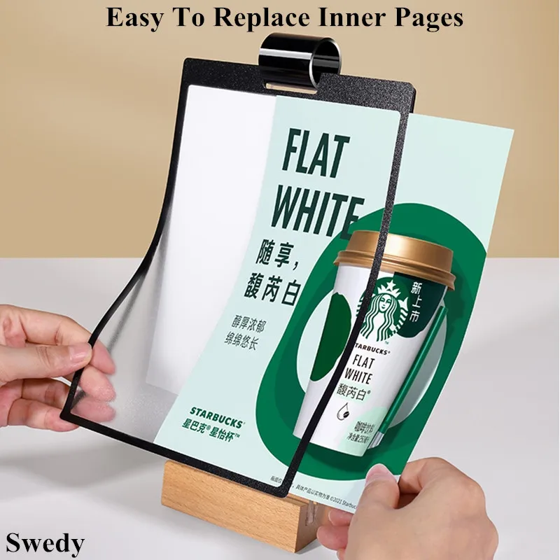 A5 Page turning Wood Sign Holder Display Stand Table Menu Holder Message Holders Picture Photo Poster Frame
