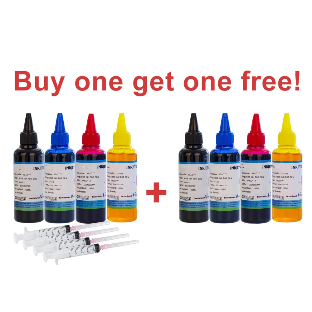 [Buy one get one] Universal Dye Ink For Epson Printers with refill cartridge bulk ink Printer ink free ship with 4 Syringes