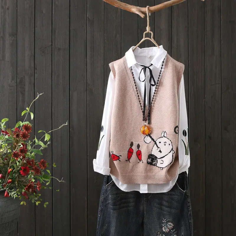 

Spring and autumn fashion new western style casual sweater vest knitted women loose sleeveless V-neck all-match blouse