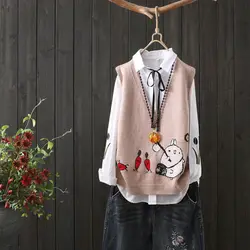 Spring and autumn fashion new western style casual sweater vest knitted women loose sleeveless V-neck all-match blouse