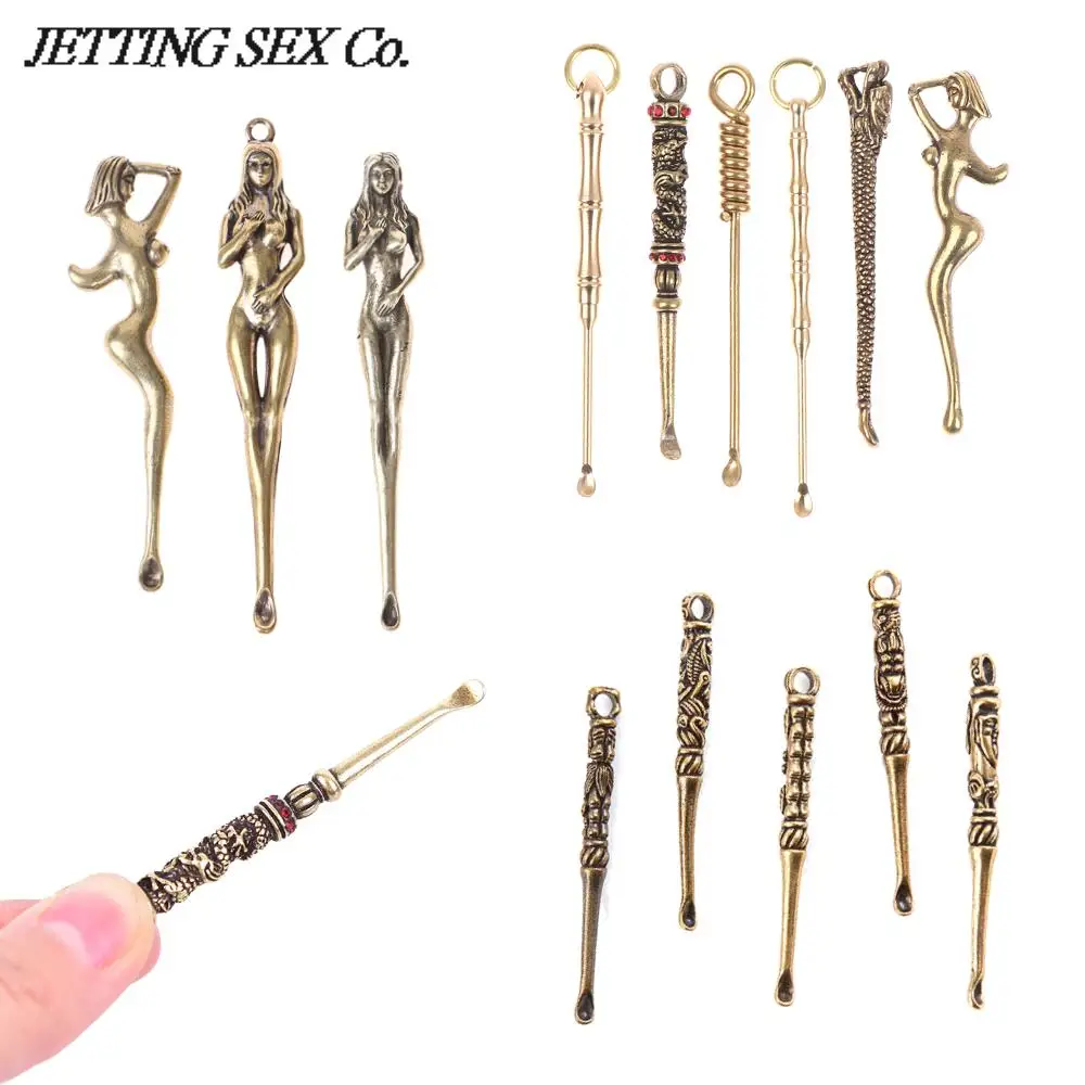 Ear Spoons Retro Brass Dragon Portable Ear Cleaning Tool Ear Pick Ear Wax Remover Curette Cleaner Keychain Pendants