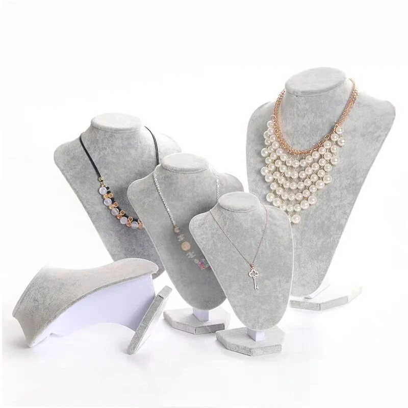 Gray Velvet Jewelry Display For Woman Necklaces Model Bust Show Exhibitor 6 Options Pendants Mannequin Jewelry Stand Organizer