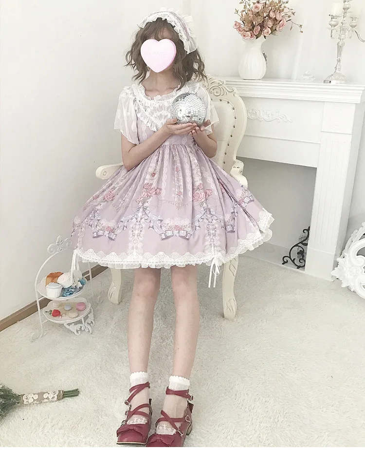 Robe en dentelle vintage pour filles, tenue à bretelles, style collège, taille haute, style victorien, kawaii, gothique, lolita loli, cosplay