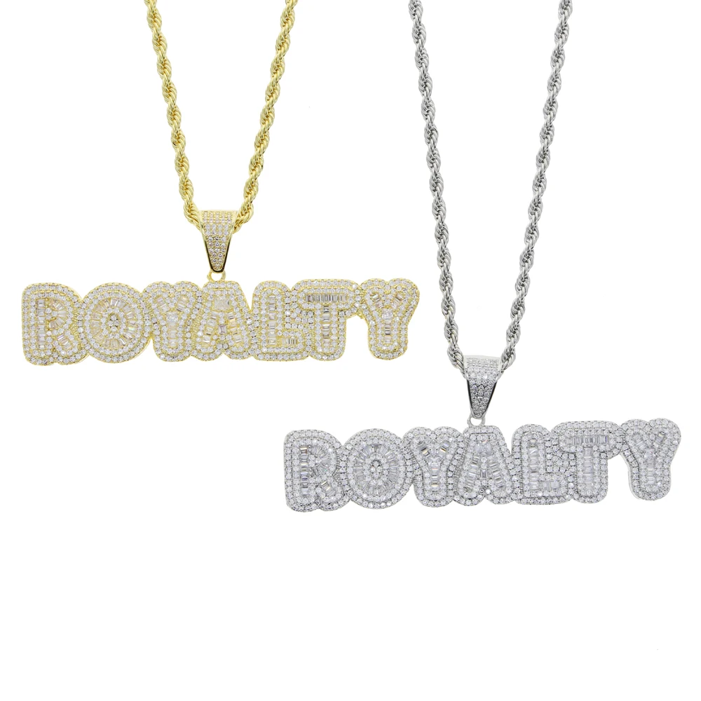 Wholesale Iced Out Bling 5A Cubic Zirconia Paved Royalty Letter Pendant Necklace With Long Rope Chain HipHop Jewelry For Men Boy