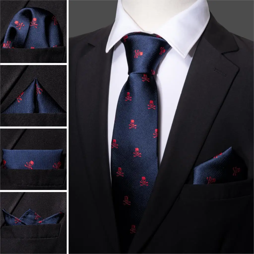 Fashion Designer Blu Del Cranio Degli Uomini Tie Set 8.5 Centimetri di Seta Fazzoletto Cravatte per Gli Uomini Regalo di Nozze di Business Barry.