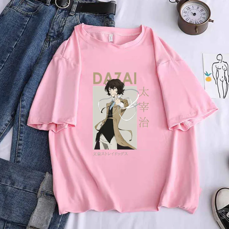 Bungo bezpańskie psy kobiety czarny T-shirt Osamu Dazai Nakajima Atsushi krótki rękaw biały graficzny top Tee,Drop Ship