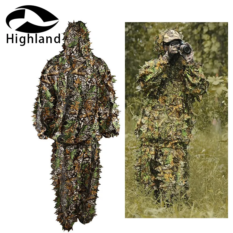 Hunting 3D Leaf Camouflage Camo Jungle Clothing  Polyester Durable Outdoor Woodland Sniper Ghillie Suit Kit