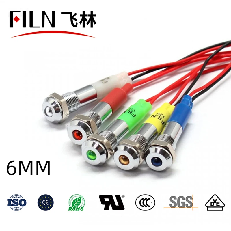 Film sıcak satış Metal 6mm 12v 24v 220v 110v ekipman led pilot ışıkları kırmızı yeşil mavi sarı beyaz led gösterge ışığı