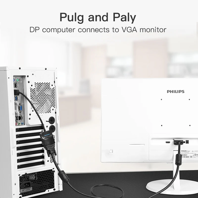 Адаптер Vention DisplayPort 1080P DP-VGA адаптер DP папа-VGA женский конвертер для монитора проектора DP-VGA адаптер