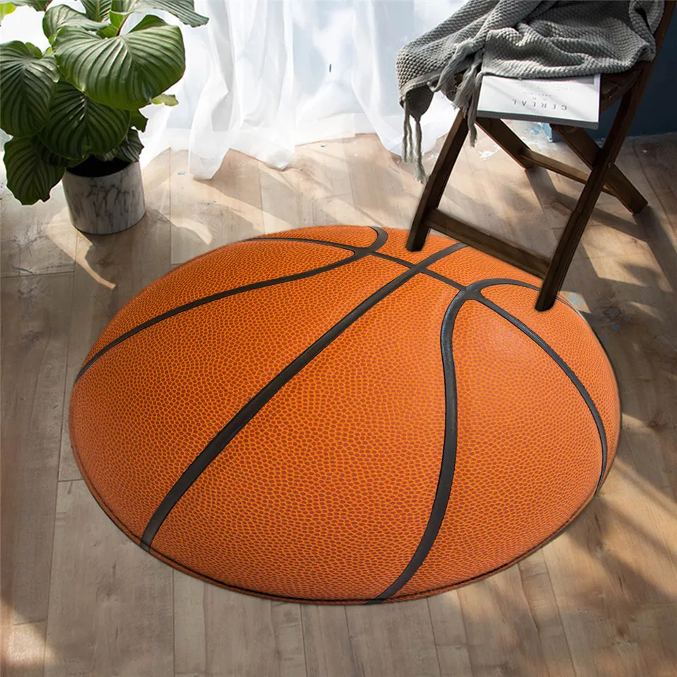 BeddingOutlet Basketball Bedroom Floor Mat Sports Ball Round Carpet 3D Realistic Area Rugs For Kids Funny Living Room Alfombra