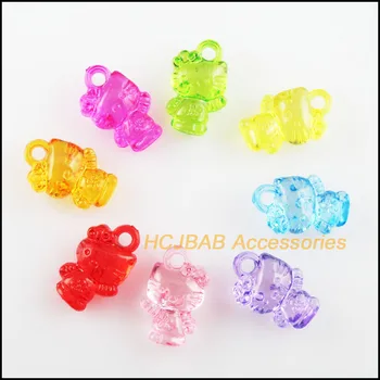 70 새로운 동물 고양이 매력 아크릴 플라스틱 펜던트 투명 혼합 10x16mm