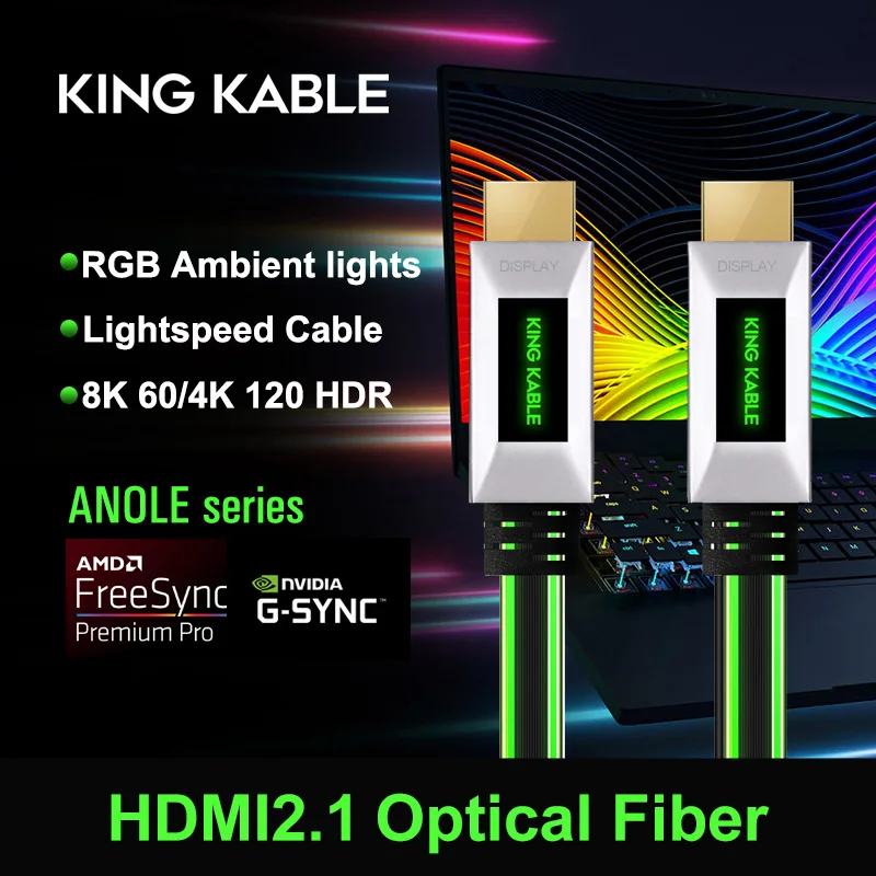 KING KABLE 8K HDMI2.1 Optical Fiber Cable with RGB Light Support 8K60 4K120 HDR eARC For Razer RTX3080 3090 PS5 Gamging Cable 3m