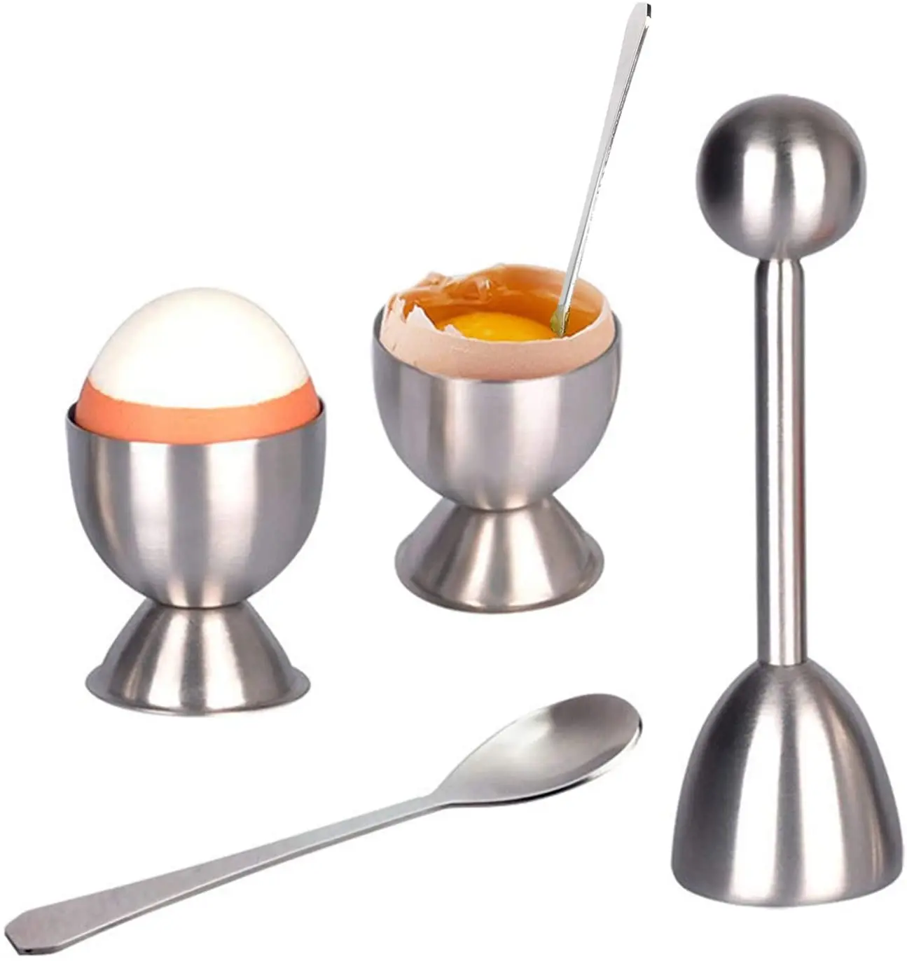 

5PCS/set 304 Stainless Steel Boiled Egg Separator EggShell Cracker Opener Egg Spoon Holder Kitchen Gadgets