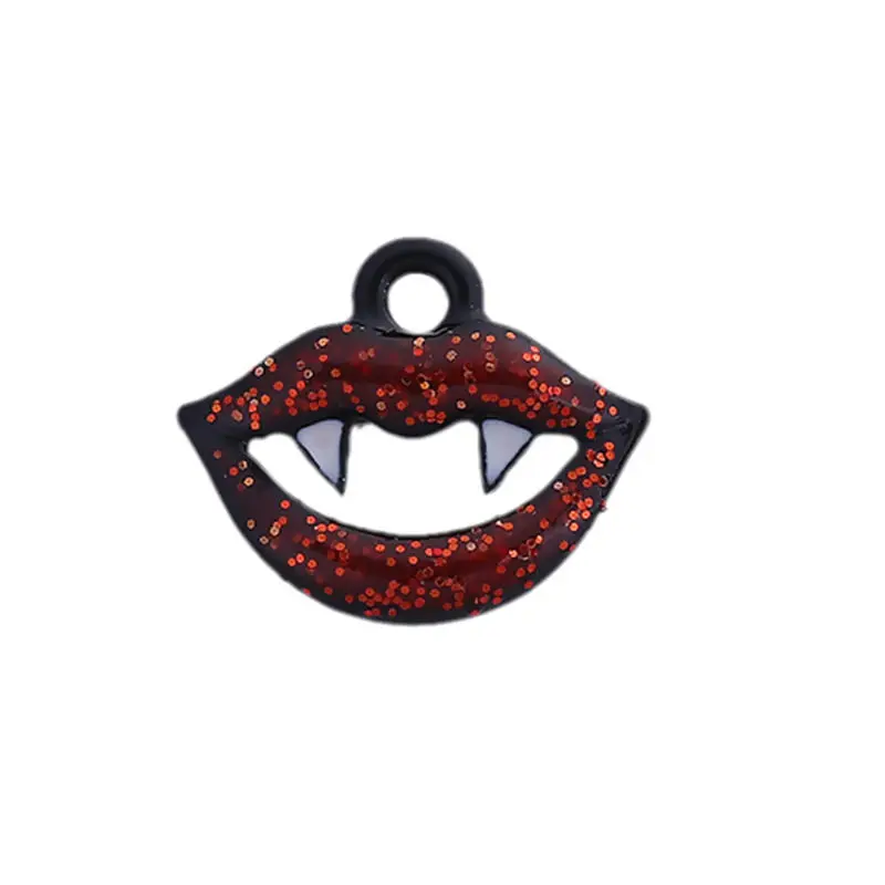 Zinc Alloy Halloween Charms Lip Black Deep Red Enamel Pendants For DIY Trendy Jewelry Making 13mm( 4/8