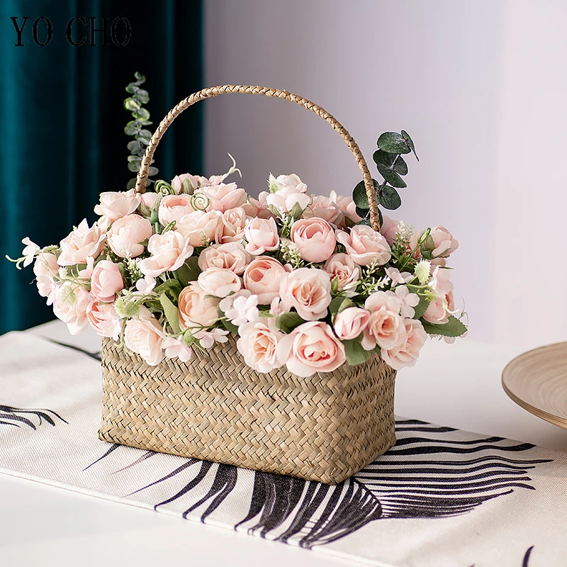 YO CHO – Mini Bouquet de roses artificielles, 10 têtes, en soie, pour demoiselle d'honneur, fournitures pour planificateur de mariage