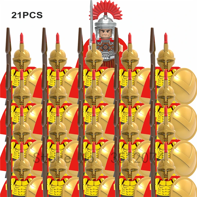 21PCS Medieval Castle Knights Kingdom Figures Centurion Spartacus Army Sets Market Helmet Weapons Building Blocks Kids Gift Toys