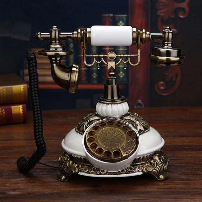 Vintage Telephone European fixed Swivel Plate Rotary Dial Antique Landline Phone Office Home Hotel made of resin red white gold