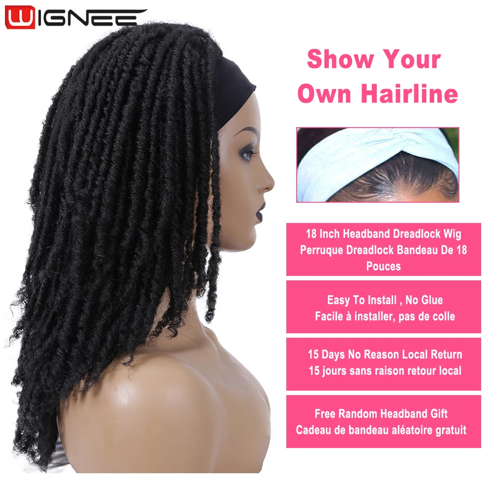 Wignee Long Dreadlock Wig Synthetic Hair Headband Crochet Braid Wig Heat Resistant Black Color Wigs For Black Women/Men In Daily