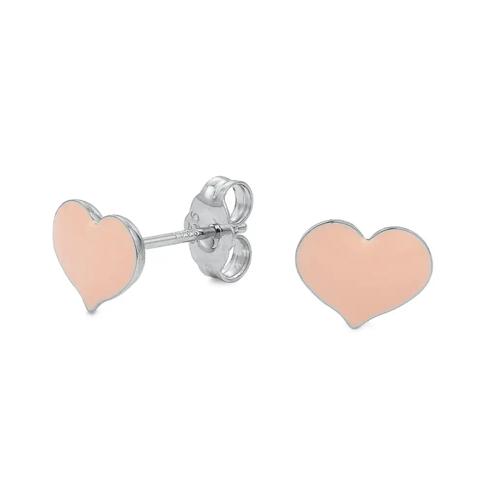 

SHINYGEM Hot-Selling Fashion Sterling Silver Pink Peach Heart Earrings All-Match Jewelry Accessories Simple Style Cute Girl Gift
