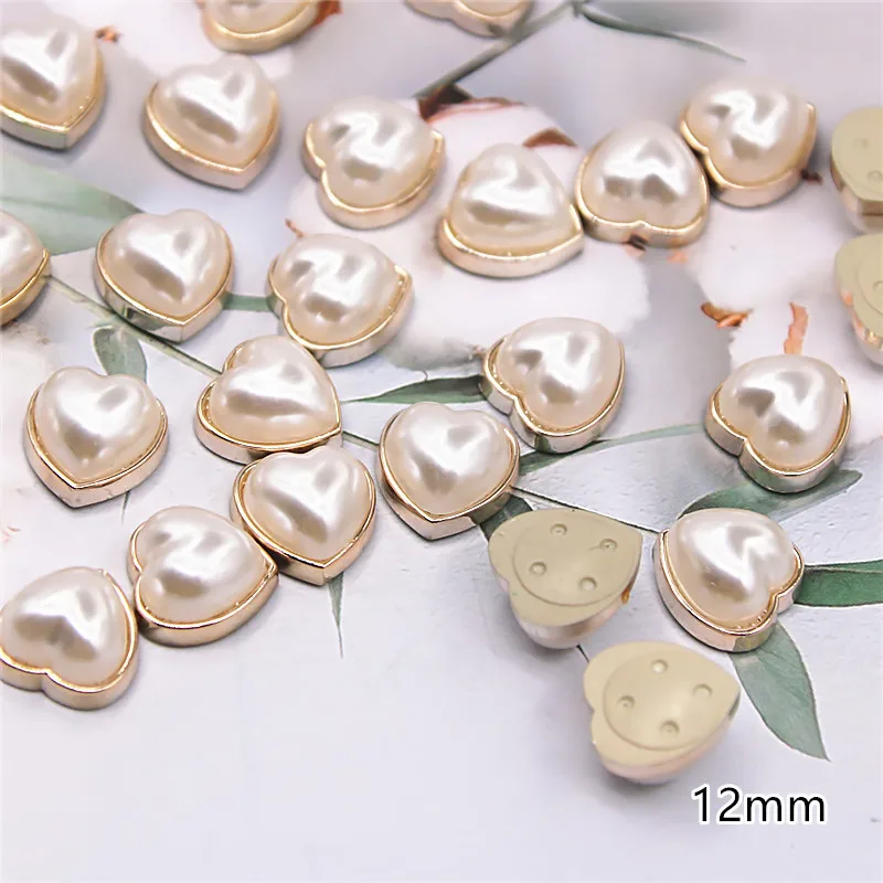 50 stücke 12mm goldene Perle Herz flache rückseite taste niedlichen Hause Garten Handwerk Cabochon Scrapbooking Kleidung zubehör