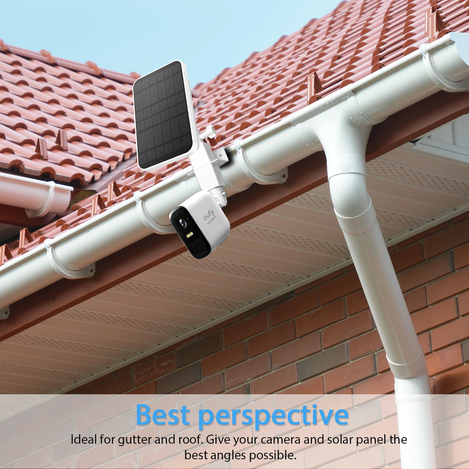 Supporto per grondaia da esterno 2 in 1 per pannello solare Eufy E staffe di montaggio girevoli Eufycam 2/2C/E/2 Pro/2C Pro, doppio montaggio a 180 gradi