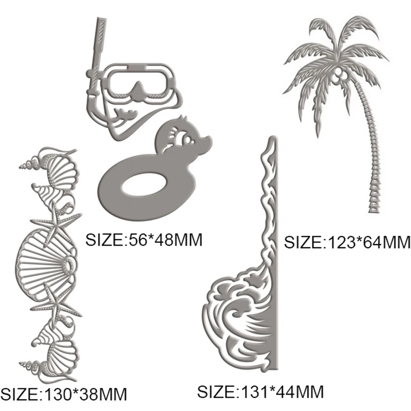 New Metal Seaside Shell Cutting Dies for 2024 Scrapbooking Stencils Photo Album Embossing Coconut Tree Snake Diy Card Making