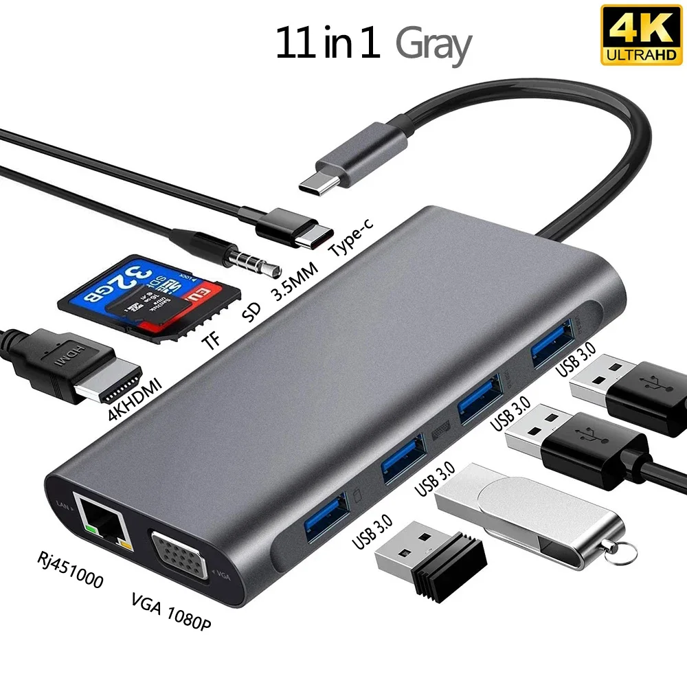 Doca-Hub USB 3,0 Tipo C, convertidor Para Note, VGA, RJ45, PD, HDMI, Doca, USB 3,0