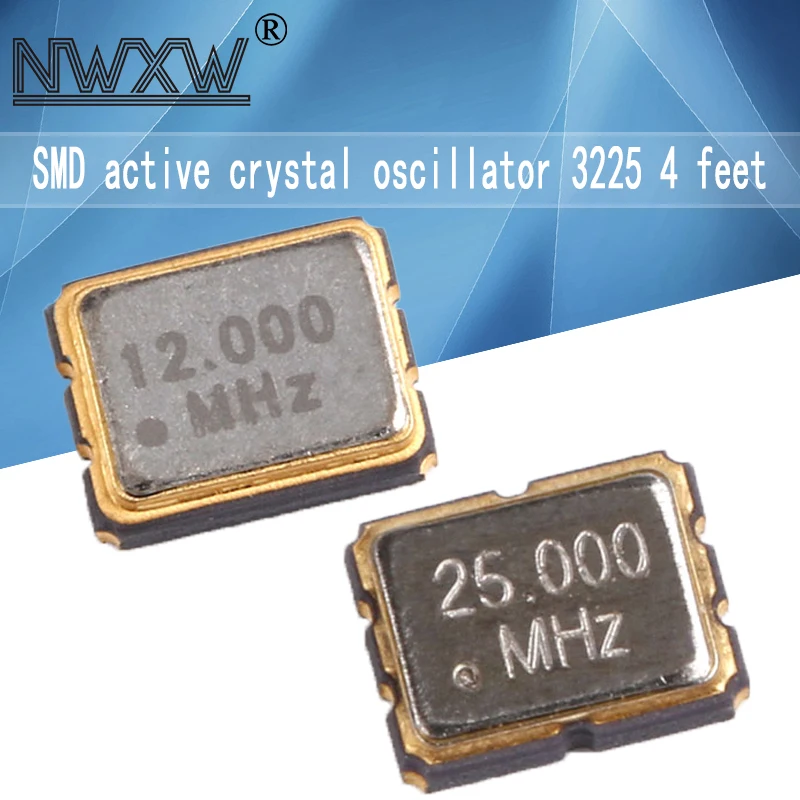 5pcs SMD active crystal 3225 4-pin 10MHz/12MHz/25MHz/48MHz/50MHz resonator