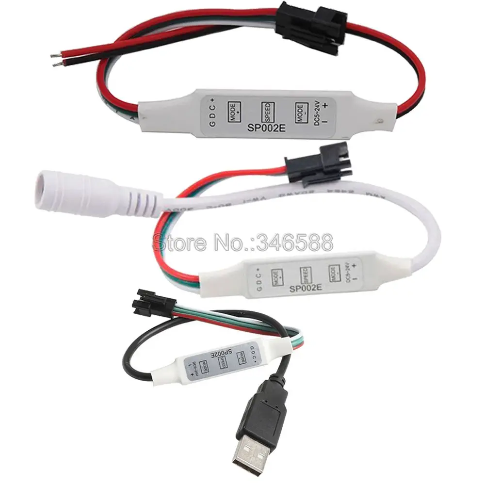 DC5V-24V LED Controller SP002E 3 Keys Mini Pixel Controller Wire DC USB Interface 600 Pixels for WS2812B WS2811 LED Strip Light