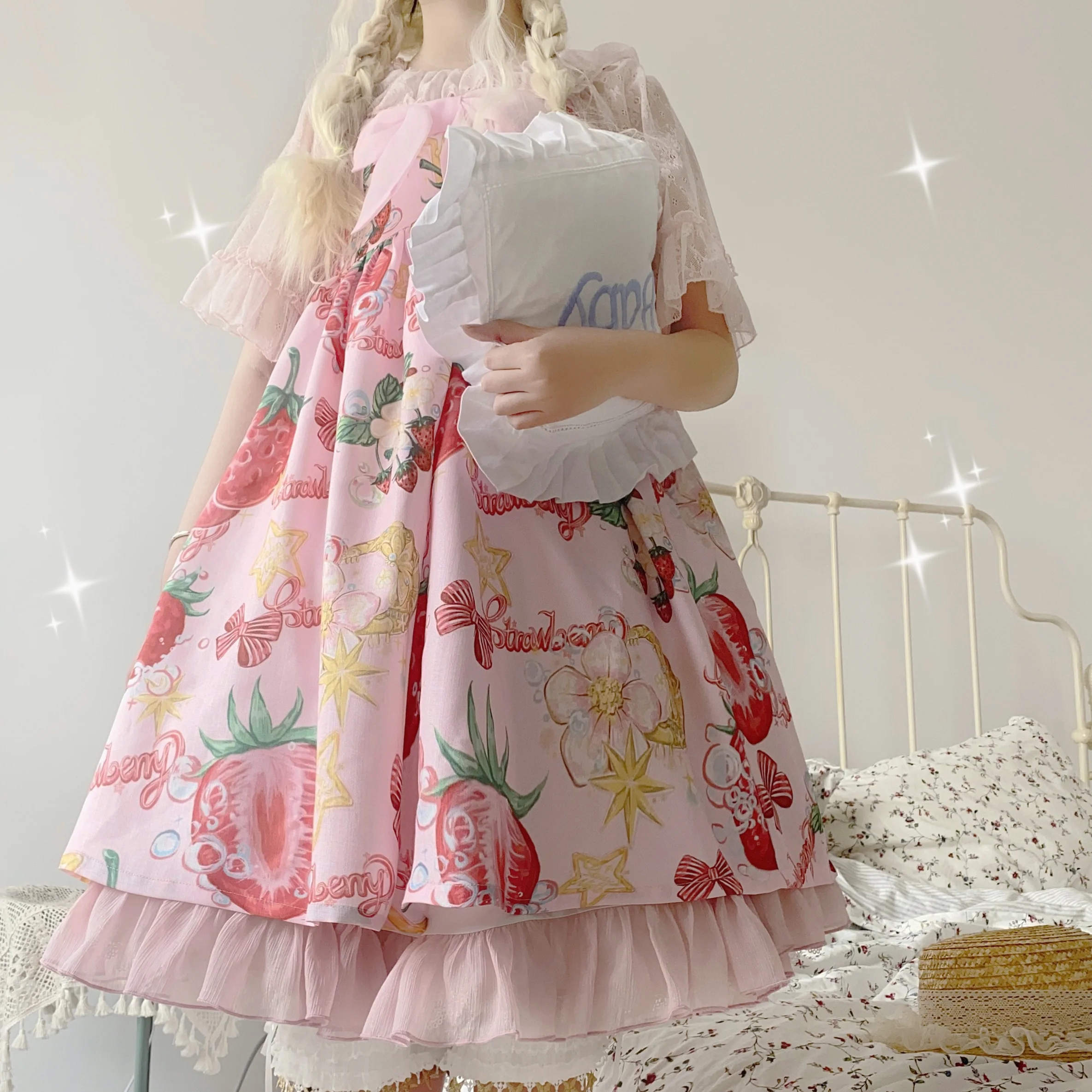 Palace süße prinzessin lolita sommer kleid vintage hohe taille druck viktorianischen strap kleid kawaii mädchen gothic lolita cos loli