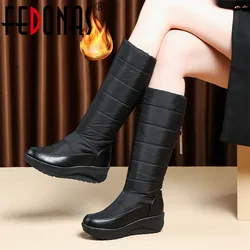 FEDONAS Nuove Donne di Inverno Caldo Neve Stivali Zeppe Tacchi Alti Stivali Alti Al Ginocchio Femminile Lunghi Stivali Alti Piattaforme Scarpe Donna