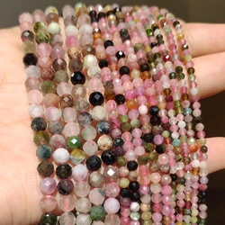 Natural Tourmaline Faceted Mineral Loose Beads for Jewelry Making DIY Christmas Gift Bracelets 15'' Tiny Stone Bead 2/3/4mm