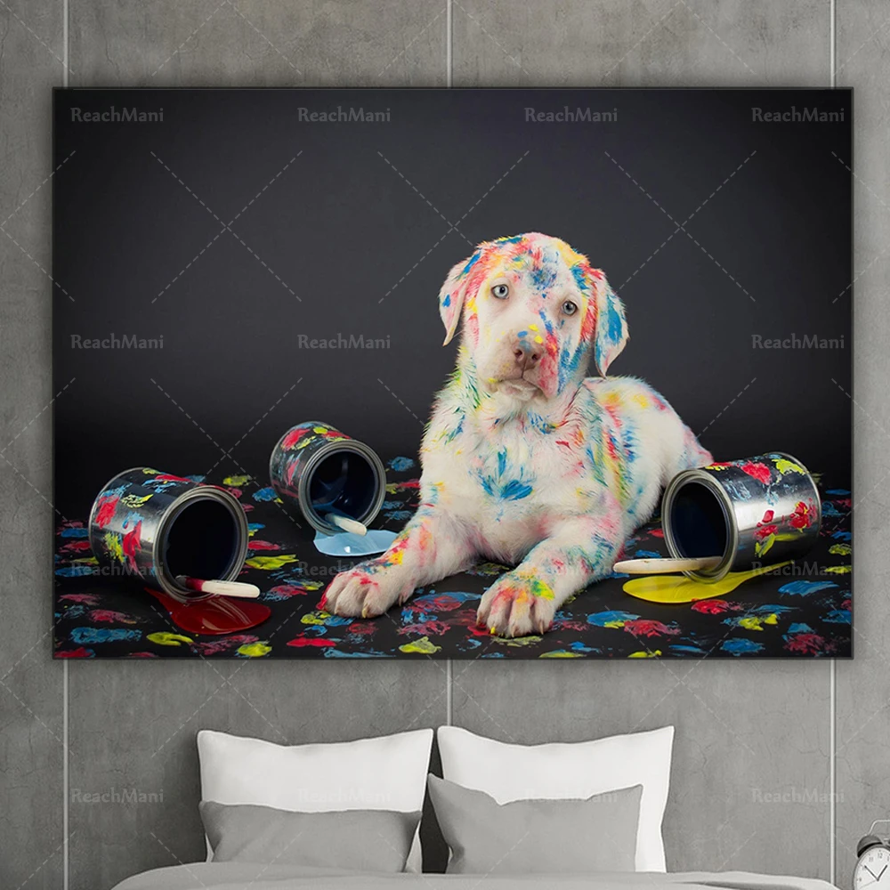 Painted dog, colorful dog pop art prints, painted dog big sweet cute dog decorative wall art poster