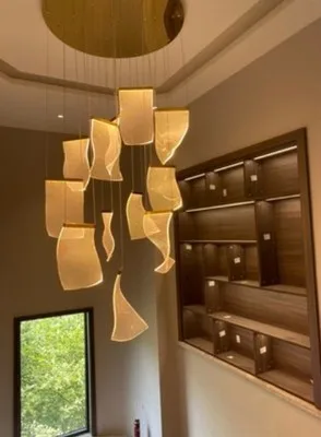 Postmodern Golden Art Paper Pendant Lights