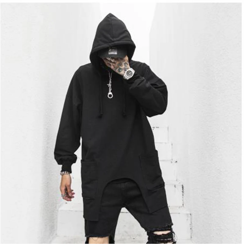 Men's hoodie spring and autumn style loose hoodie long sleeve irregular hem street hip-hop men's T-shirt Gothic