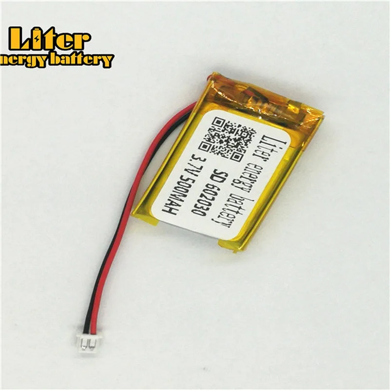 1.25MM 2pin connector 3.7V 602030 500mah High quality rechargeable lithium polymer battery