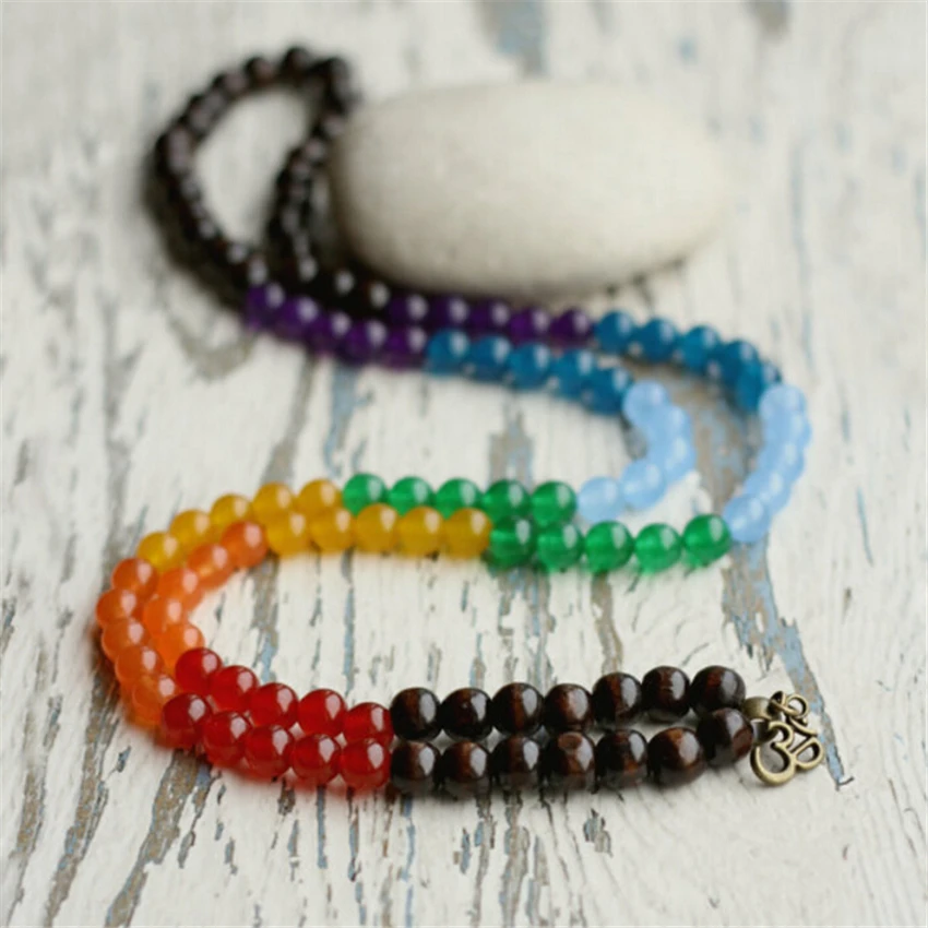 

8mm Multi-color 7 Chakra Gemstone 108 Beads Mala Bracelet natural Gemstone Unisex spirituality Fancy MONK energy