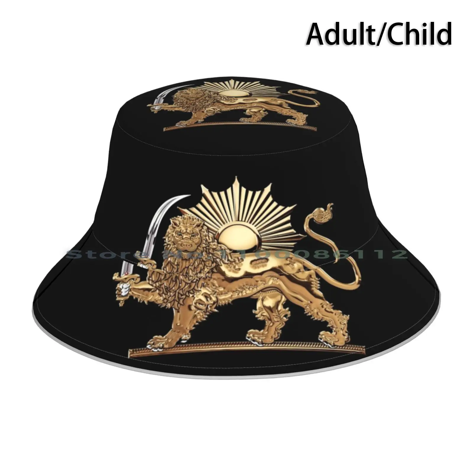 Gold Persian Lion And Sun Over Black Leather Bucket Hat Sun Cap Treasures Of Persia Collection By Serge Averbukh Gold Persian