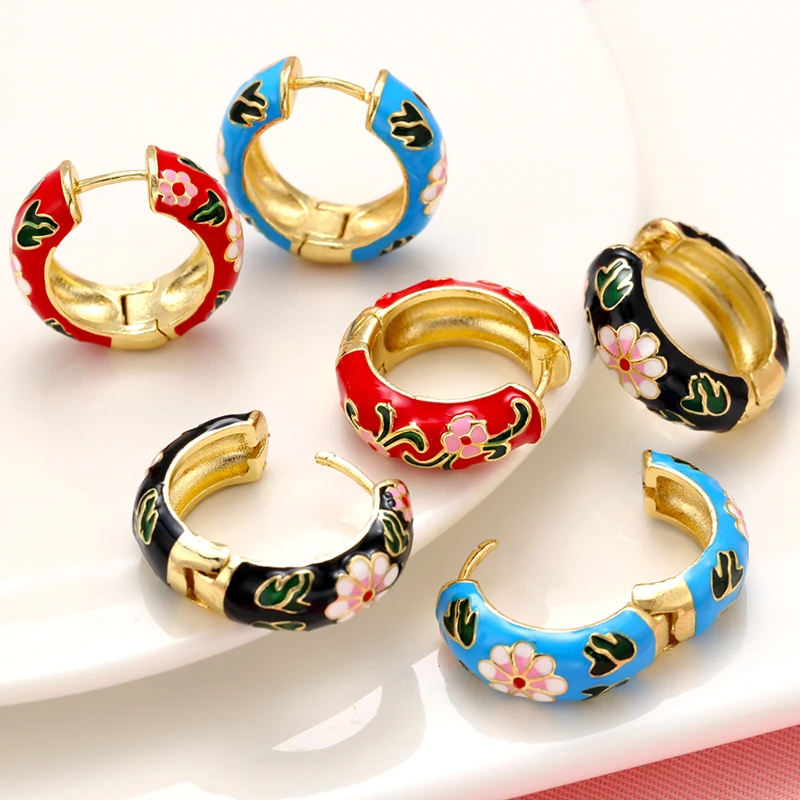 

ZHUKOU One pair 2020 NEW vintage Boho small hoop earrings Brass gold color Enamel hoop earrings for party Jewelry model:VE278