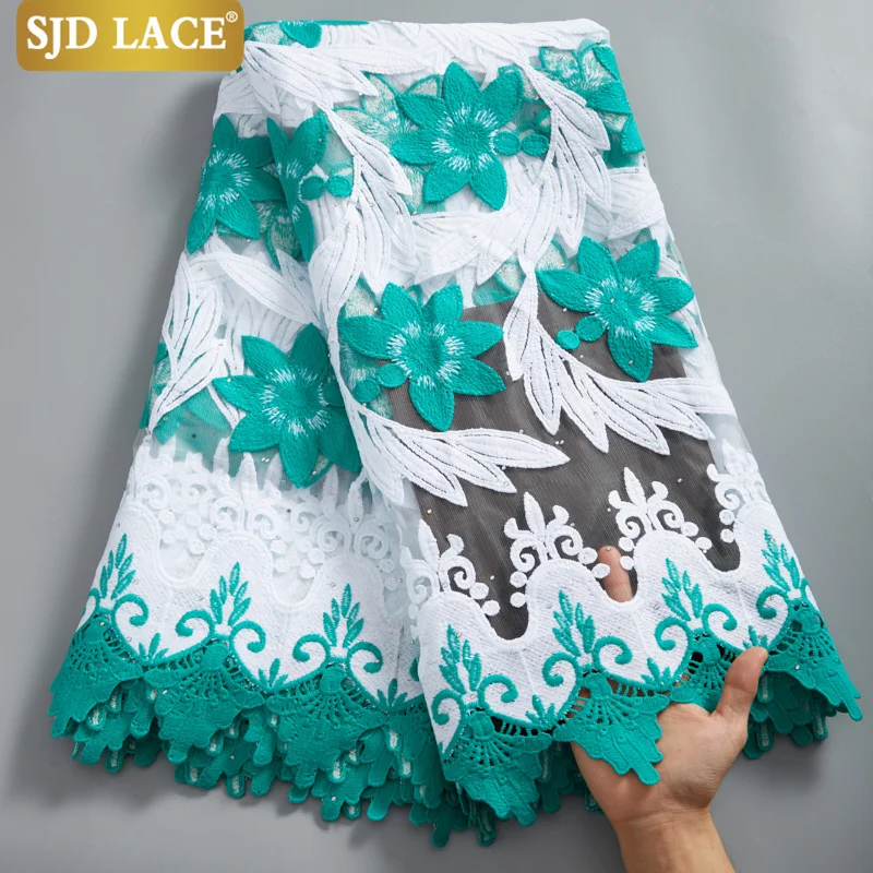 SJD LACE Guipure Cord Lace Embroidery Milk Silk High Quality African French Tulle Lace Fabric New Design Wedding Materials 2624