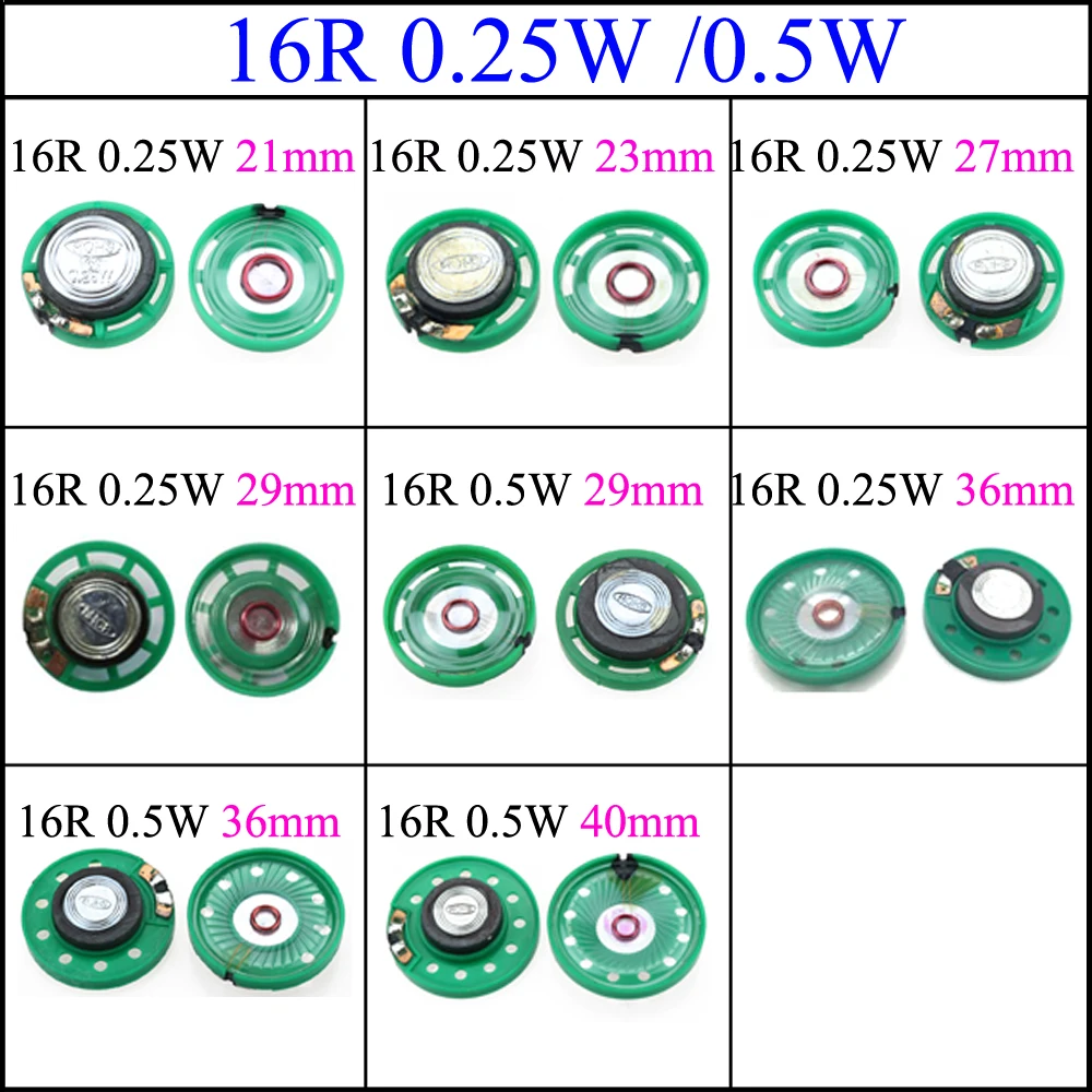 1 SZT. 16 Ohm 0,25W/0,5W 16 Ohm Zewnętrzny Magnetyczny Głośnik do Dzwonka do Drzwi/Zabawek 16R Średnica 21mm 23mm 27mm 29mm 36mm 40mm