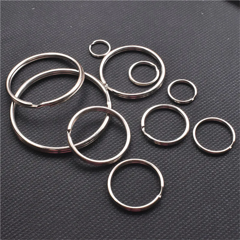 10pcs/lot 15mm 20mm 25mm 30mm 35mm 50mm Stainless Steel Hole Key Ring Key Chain Rhodium Plated Round Split Keychain