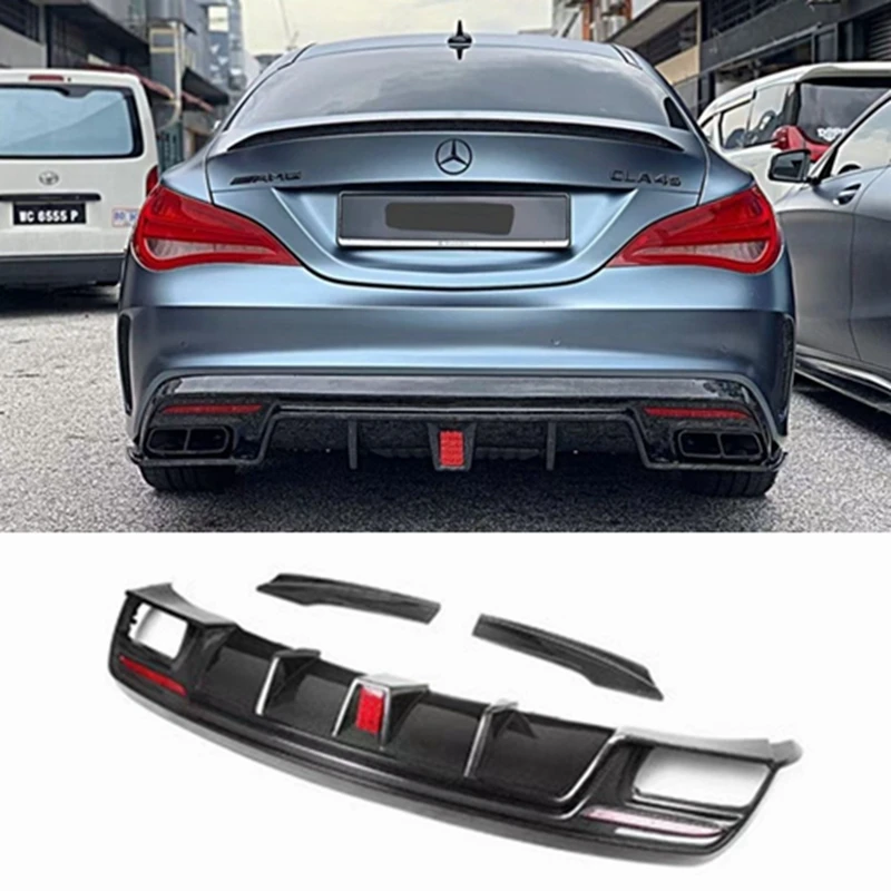 Carbon Fiber Rear Lip Spoiler Diffuser for Benz CLA Class W117 CLA200 CLA250 CLA260 CLA45 2013-2018 With LED Light