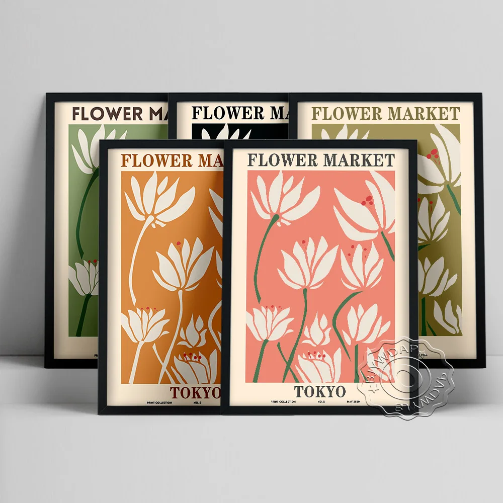 

Tokyo Flower Market Collection Exhibition Museum Poster, Abstract Art Flora Pattern Print Canvas Painting, Minimalist Home Decor