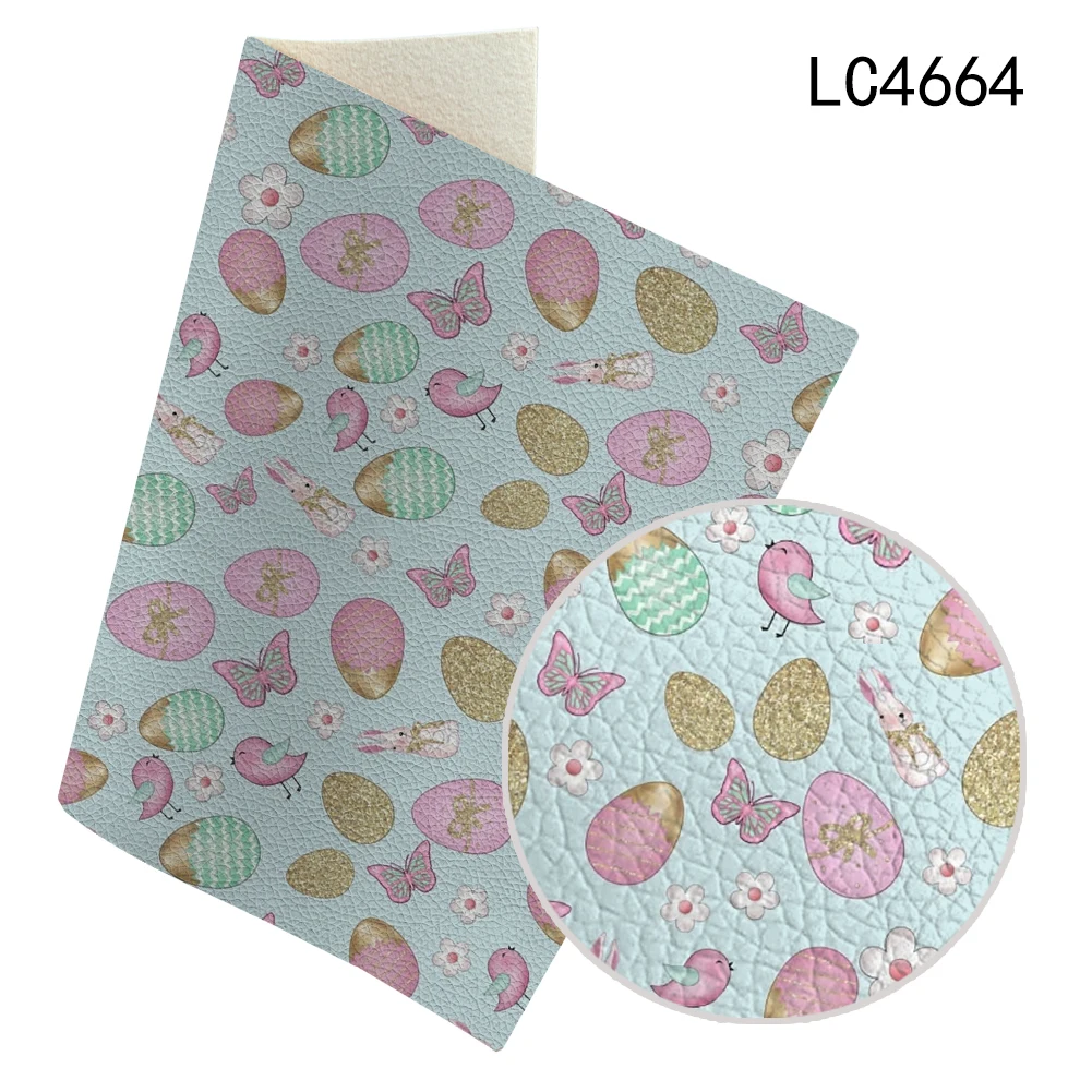 Artificial Leather Fabric Lychee Cartoon Rabbit Printed For Easter Day Decor Earring and Hair Bow Headband Making 30X136CM