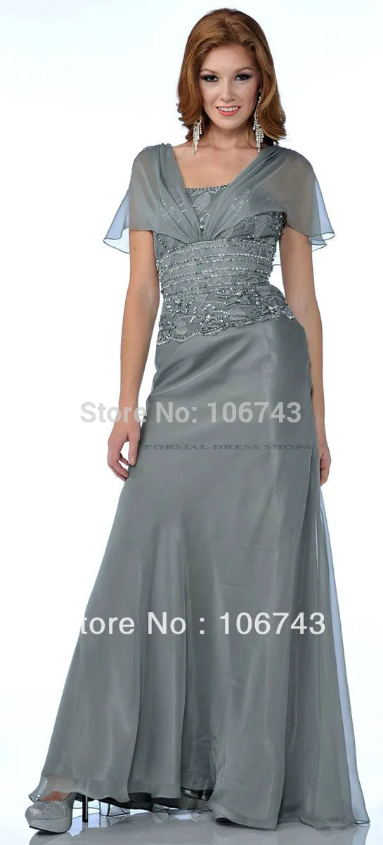 free shipping 2019 new CAP SLEEVES FORMAL MODEST CHURCH BANQUET GOWNS LONG hot gray beading chiffon MOTHER OF BRIDE DRESS