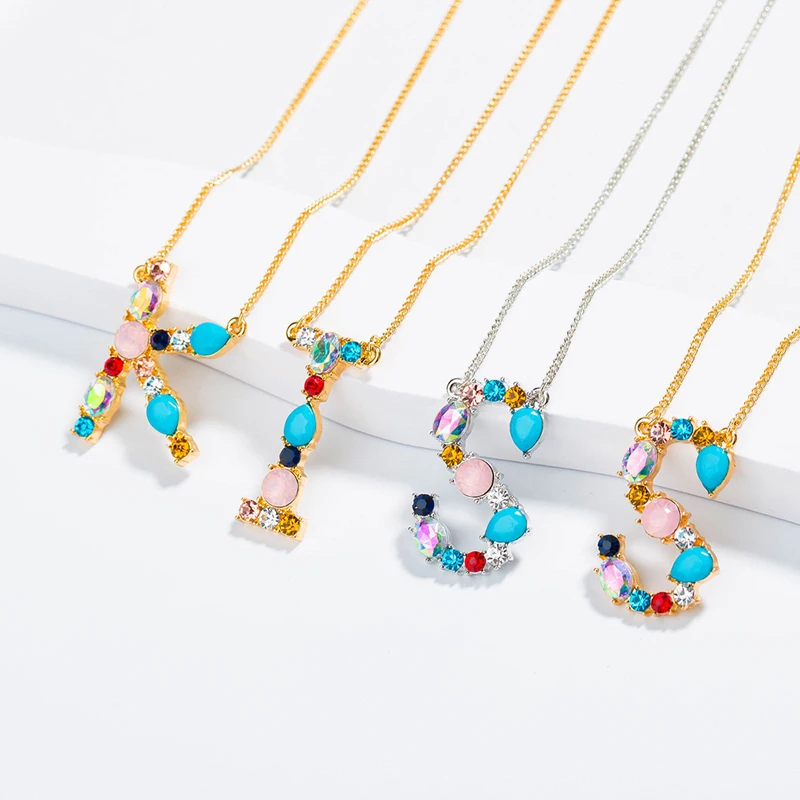 Fashion Charm Multicolor Initial 26 Alphabet Gold/Silver Color Necklace Micro Pave Zircon  Letter Necklaces Couple Name