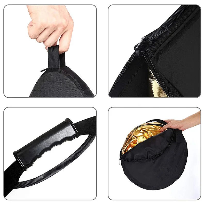 80cm 2-in-1 Multi-Disc Diffusor-Licht Runder Reflektor mit Tasche Tragbar Zusammenklappbar Silber Gold für Fotostudio – Detail 6
