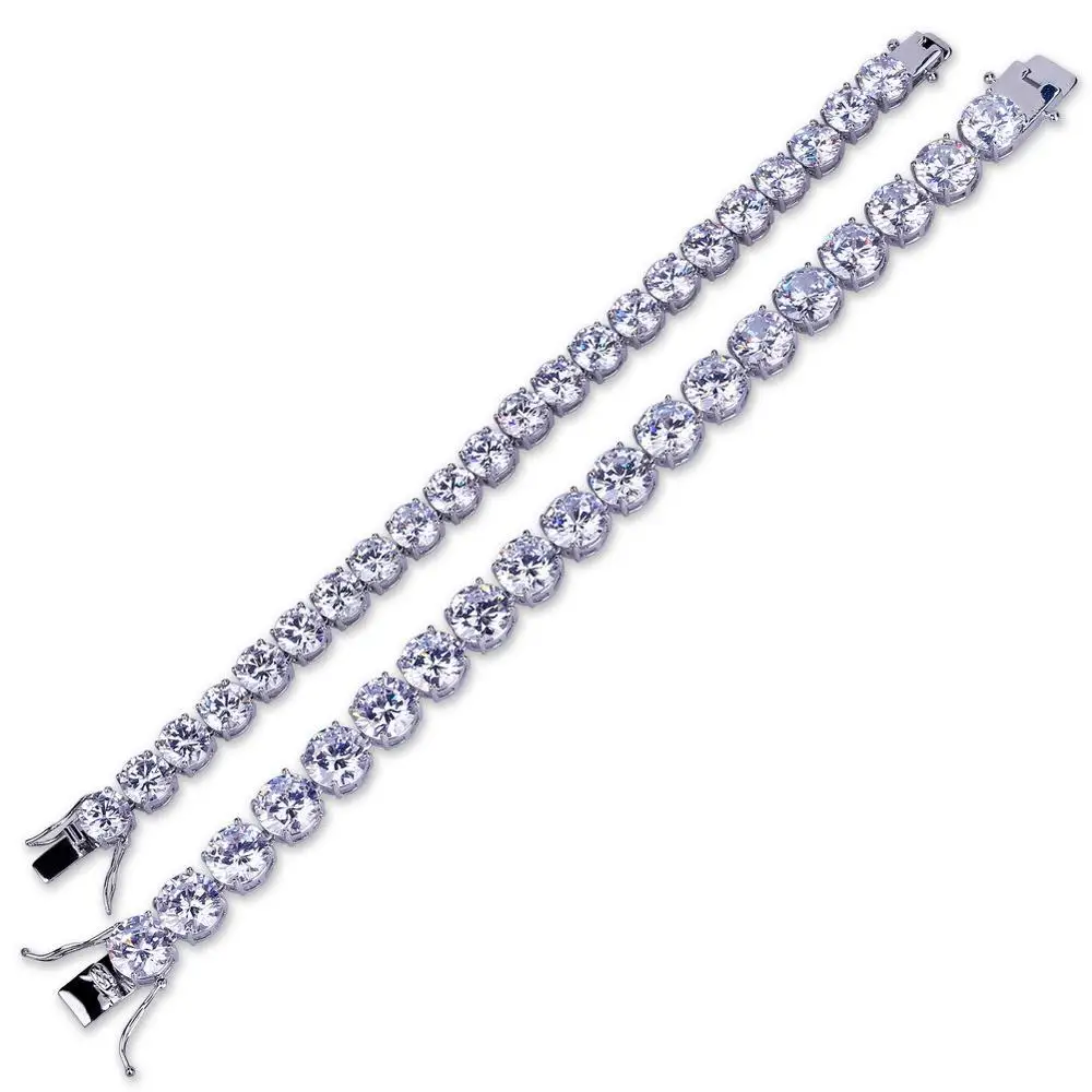 10mm AAA+ Cubic Zirconia Bling Iced Out Tennis Bracelet for Men Hip Hop Rapper Jewelry Silver Color 1 Row CZ Charm Bracelets